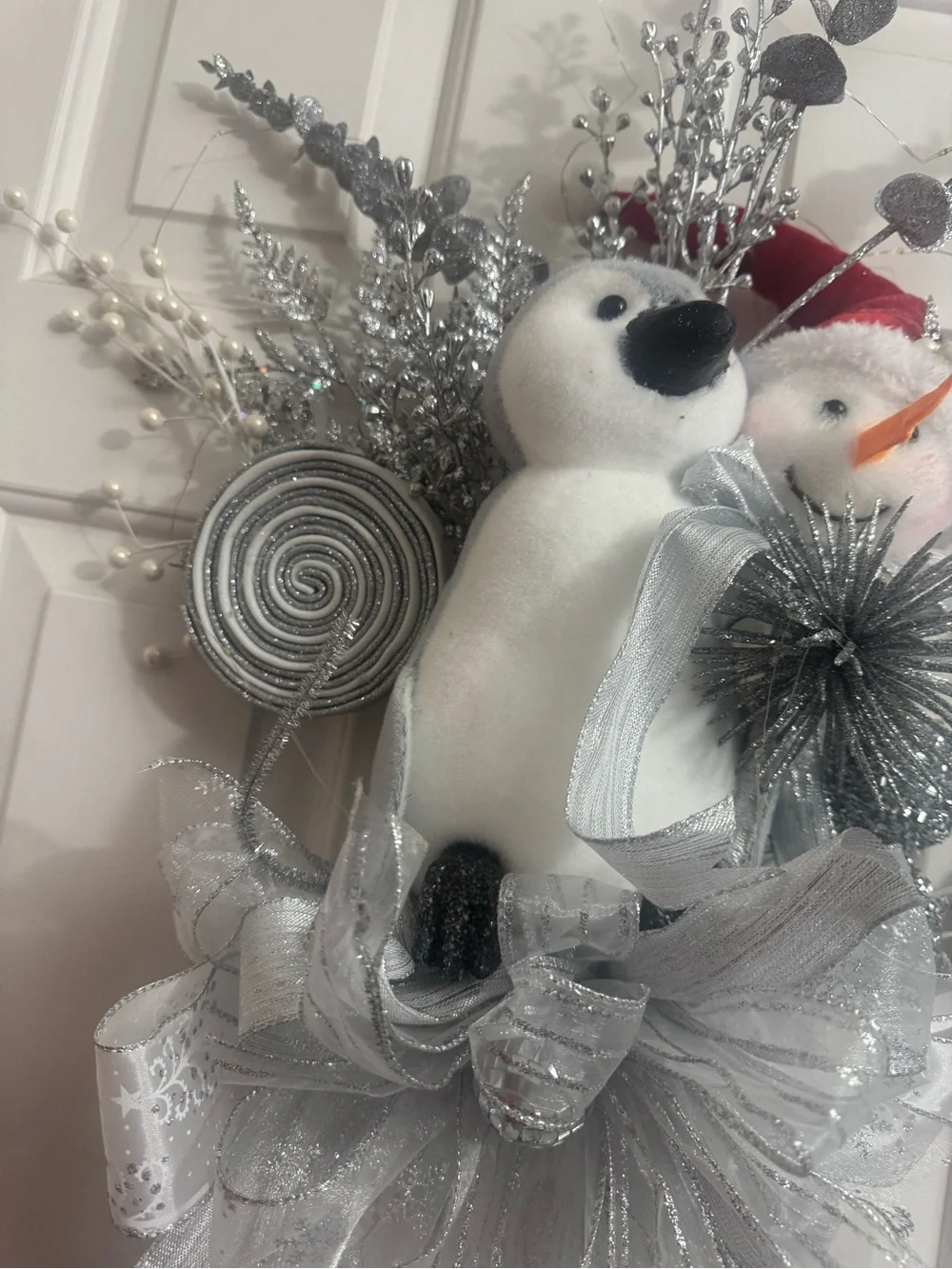 Silver and White Snowman and Penguin TREE TOPPER or Wall Accent with LED Lights